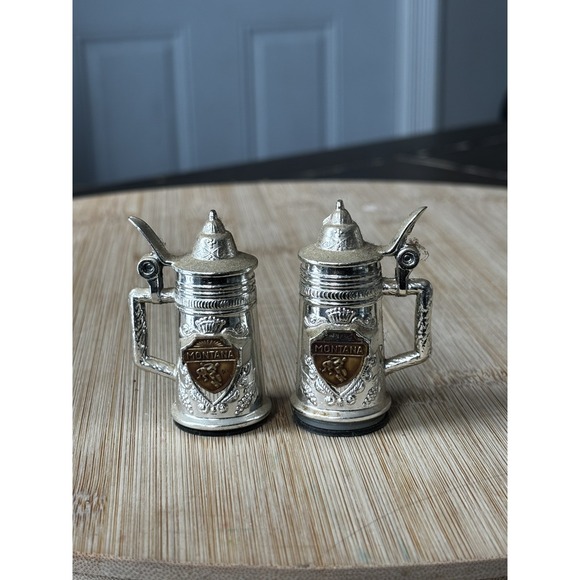 Vintage Salt & Pepper‎ Shaker Montana Metal Steins - Picture 1 of 5